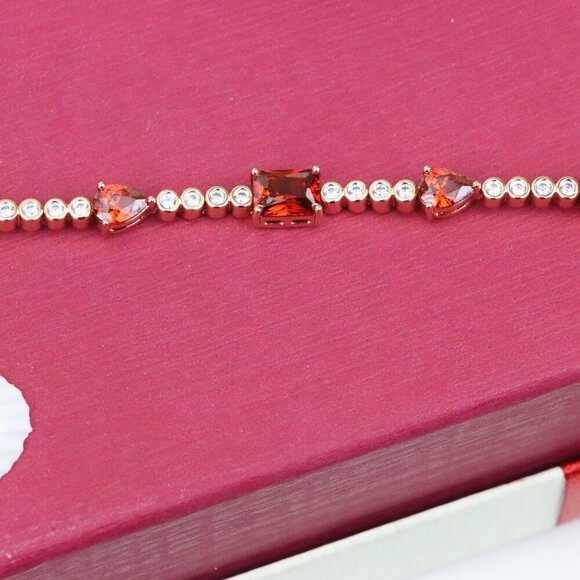 "Rose Gold Bracelet with Red Gem Accents and Round White Stones, XPBL0845 - Picture 13 of 13